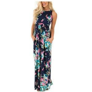 Floral Print Maxi Dress with Pockets